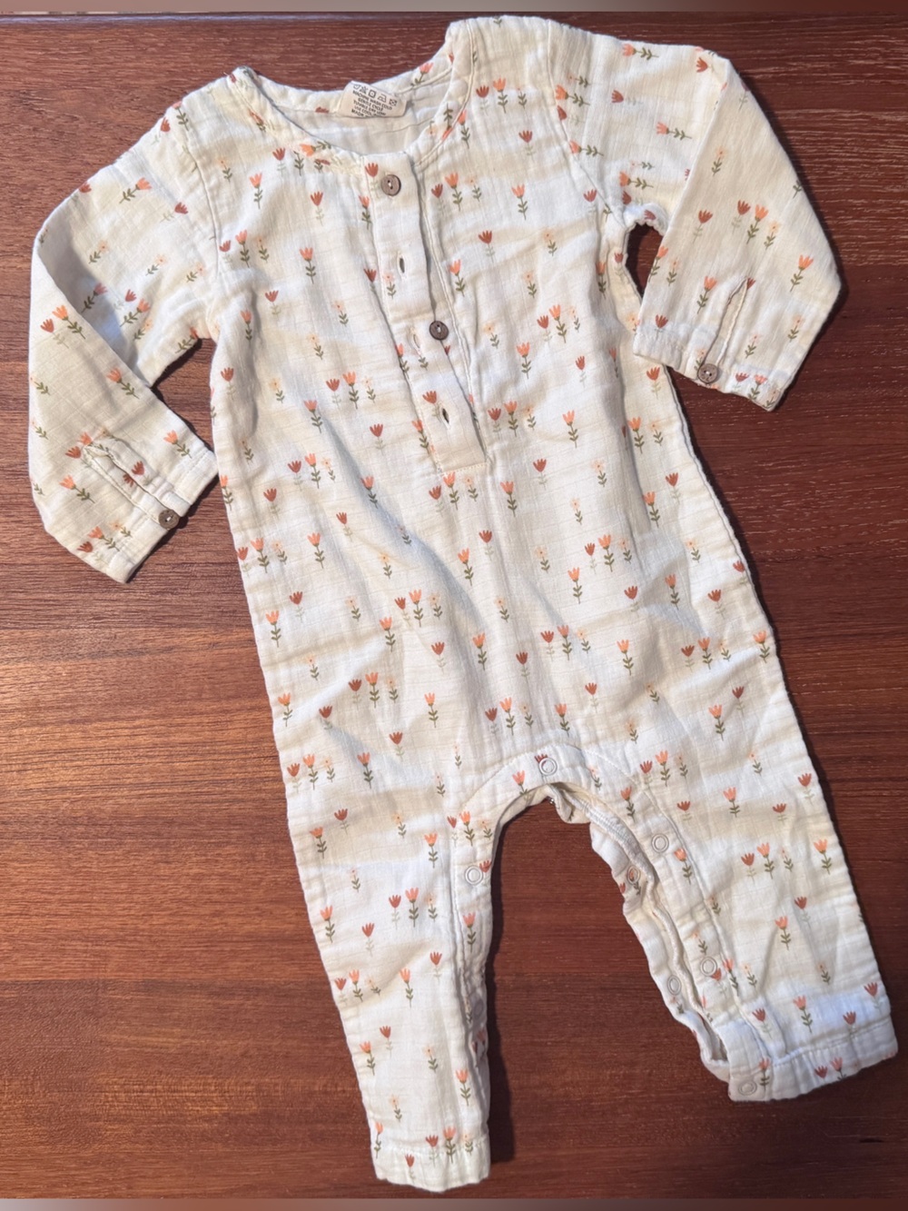 Cream Floral Muslin Baby One-Piece Romper